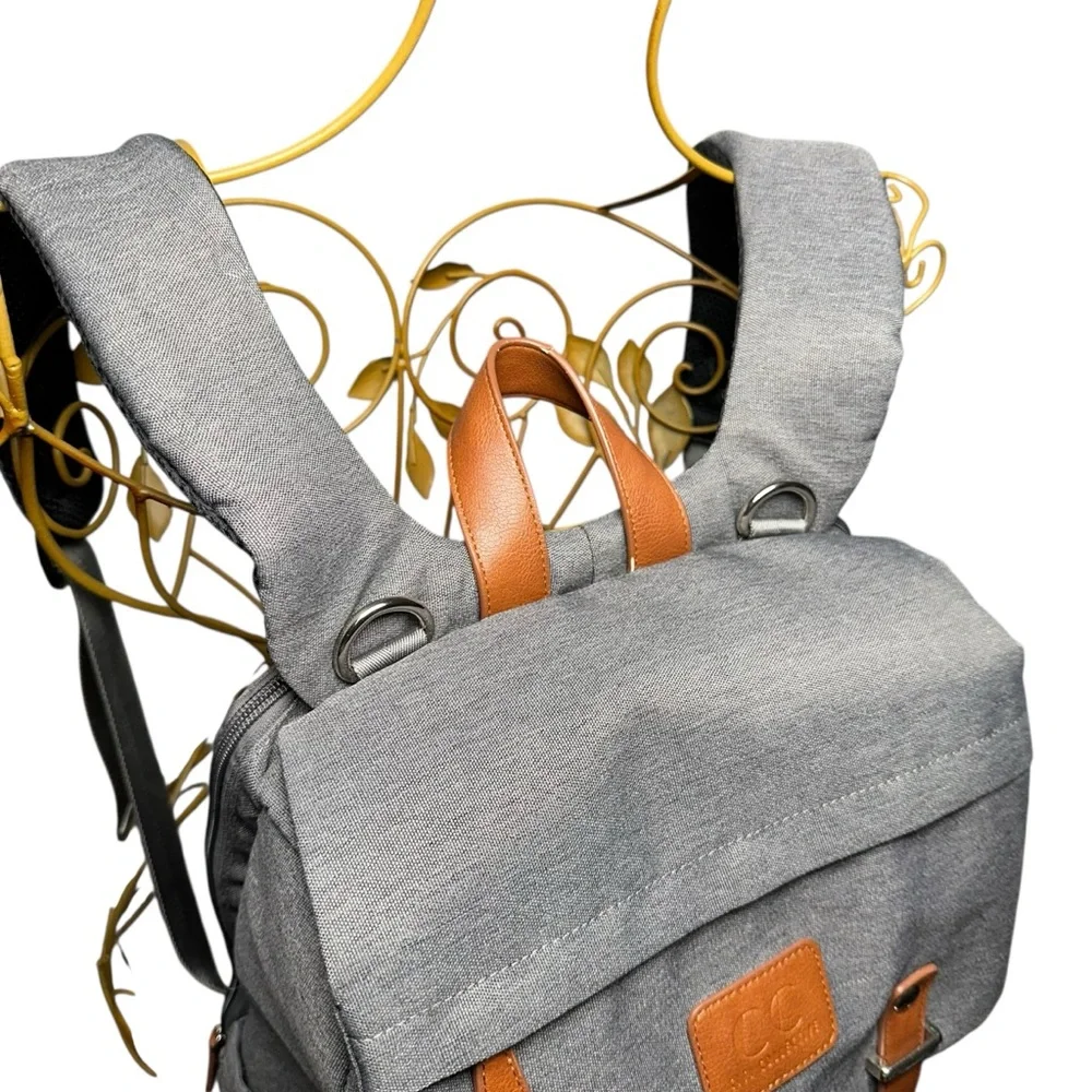 Citi Collective Navigator Backpack Diaper Bag - Gray / Brown Leather